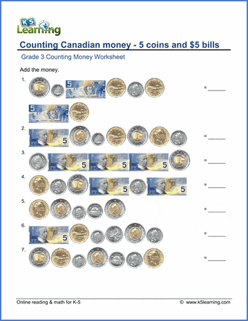 Children engaging with a money quiz worksheet focused on counting coins