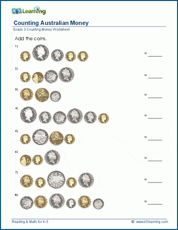 First grade money quiz worksheet featuring coins for counting practice