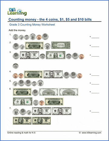 Colorful Money Quiz worksheet designed for first graders to practice counting coins