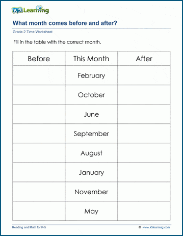 First grade calendar worksheet for identifying the months of the year