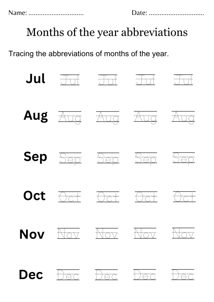 First grade calendar worksheet for identifying the months of the year