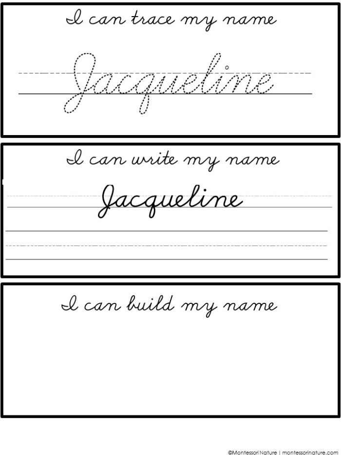 First grade student practicing cursive handwriting by writing their first and last name on a lined practice worksheet