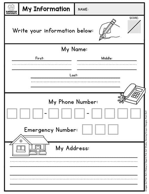 Worksheet to help students learn to write their full names in grade one First grade writing worksheet for practicing first and last name skills