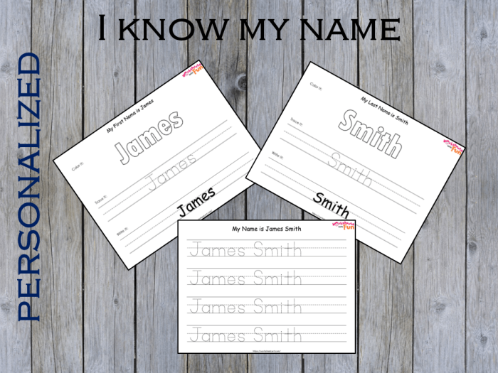 Worksheet image for assessing name writing skills in first graders First grade worksheet for students to practice writing their first and last names