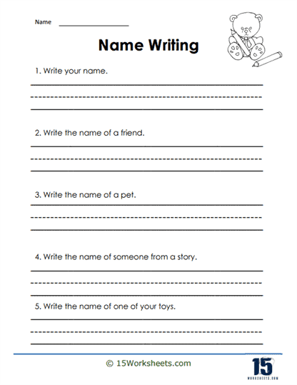 History worksheet for First Grade First grade writing worksheet for students to practice writing their first and last names. Worksheet image for assessing name writing skills in young learners.