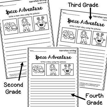 Kids engaging with a narrative writing prompt worksheet for first graders