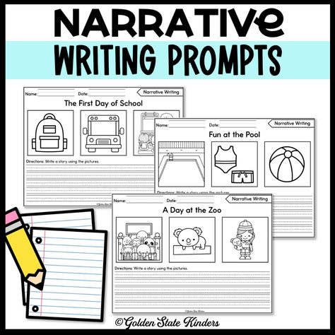 Children engaging with a narrative writing prompt worksheet for first grade