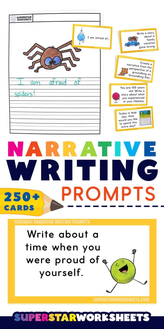 First grade student practicing narrative writing with a personal story prompt worksheet