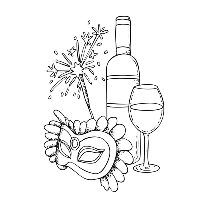 A first grade student coloring a festive masquerade mask for a New Year worksheet