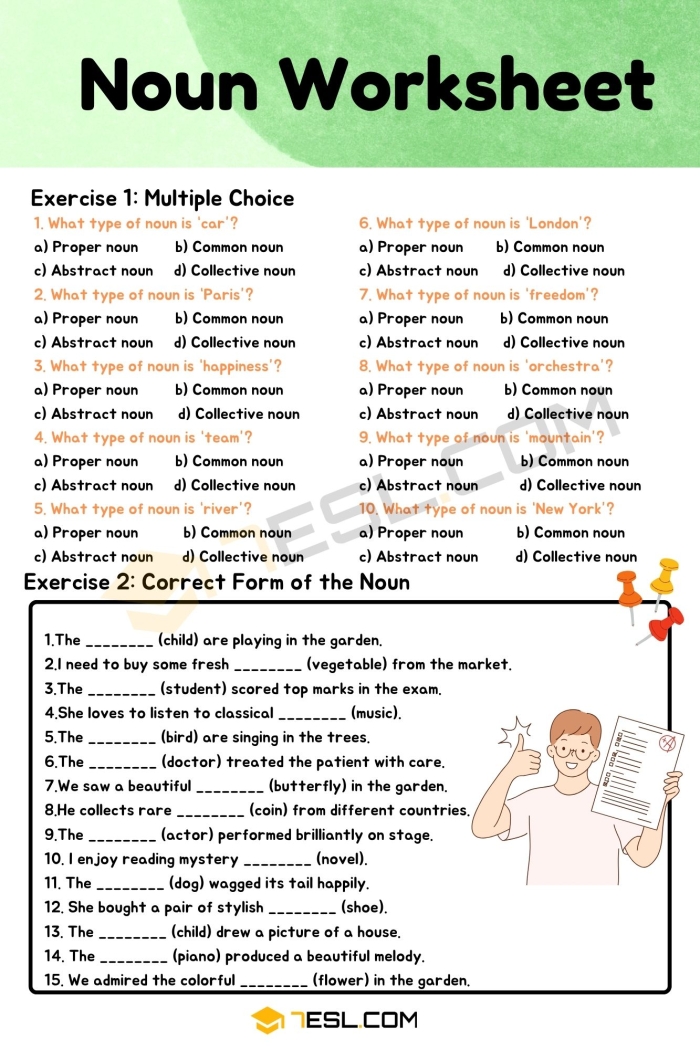 Worksheet for first graders to practice identifying nouns and verbs in sentences