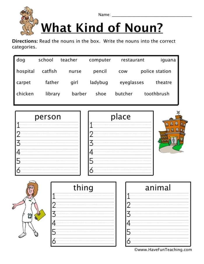 First grade grammar worksheet for identifying nouns and verbs in sentences 16