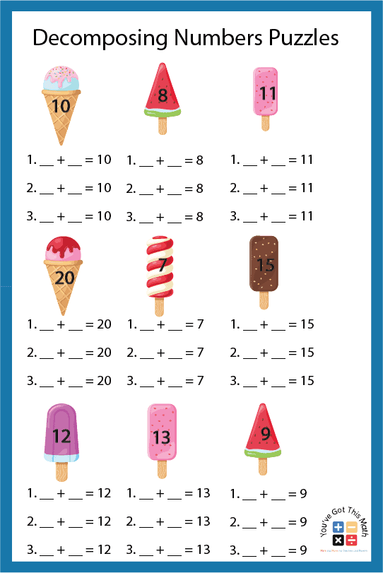 Engaging Compose and Decompose Within 20 worksheet for young learners Worksheet featuring first graders composing and decomposing numbers within 20 using number bonds