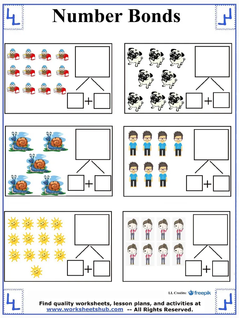 First grade student completing a Number Bonds All Around worksheet to practice addition and subtraction