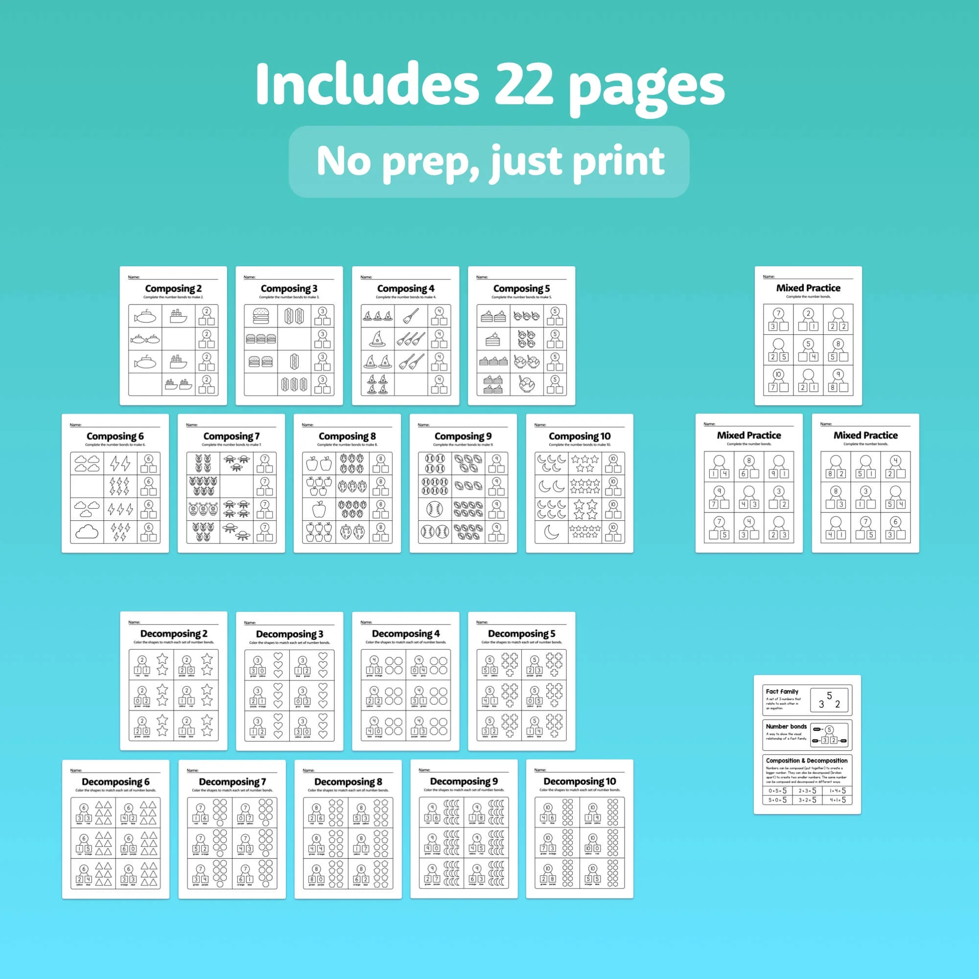 Engaging Compose and Decompose Within 20 worksheet for first graders First grade worksheet illustrating composition and decomposition of numbers within 20 for young learners