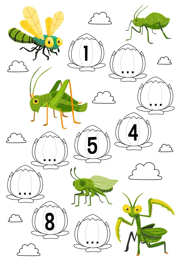First grade student coloring a hidden bug worksheet by following the number key
