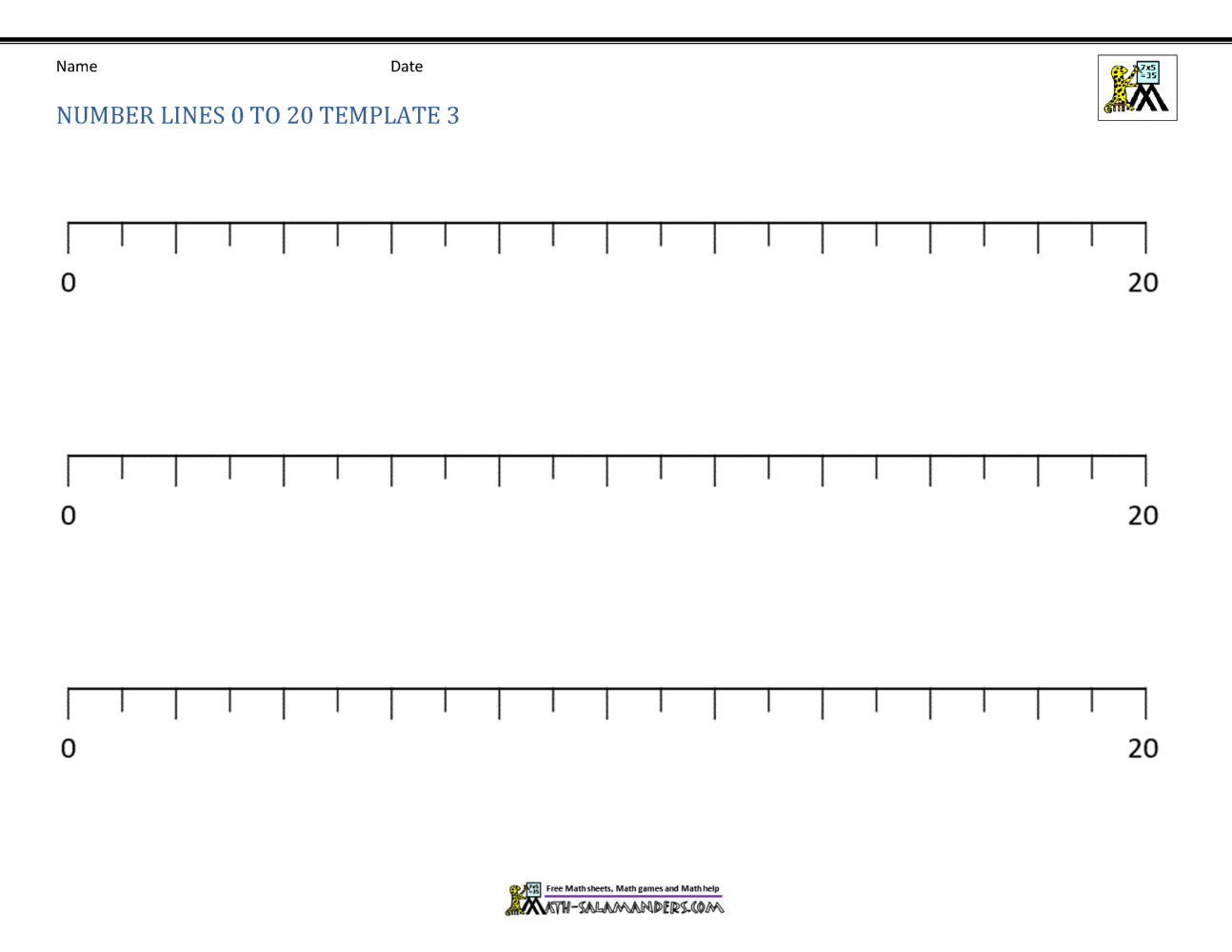 Number line 1-20 worksheet for first grade addition and subtraction practice