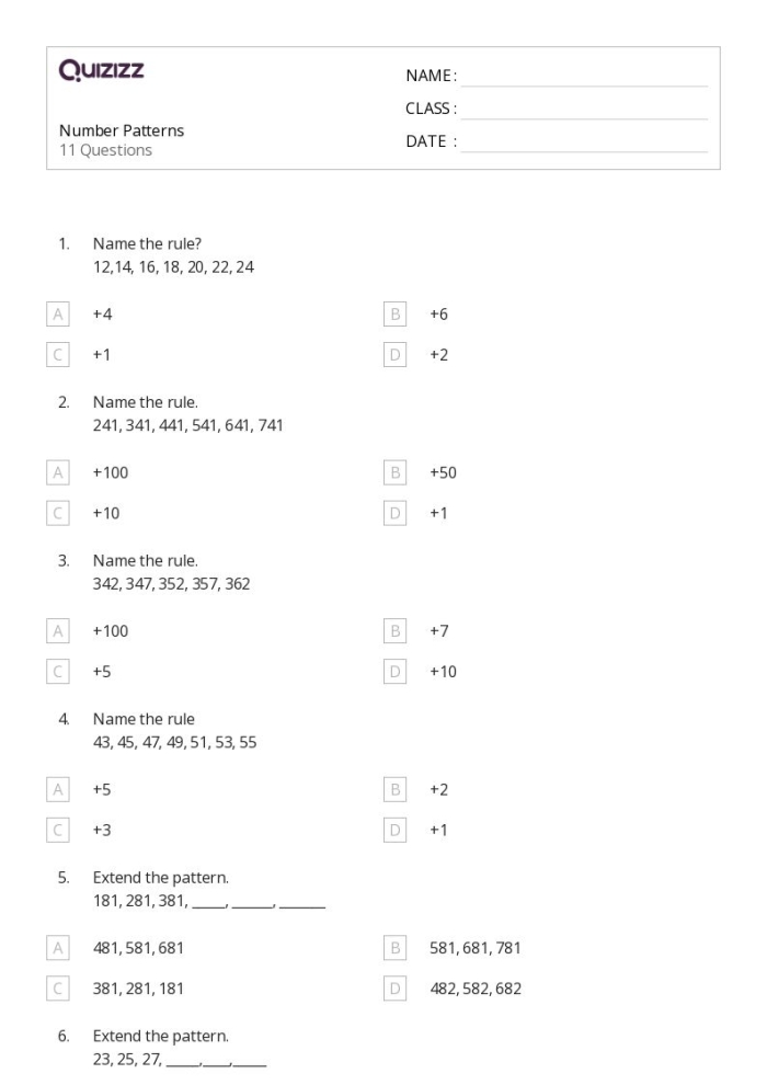 Engaging quiz to help students reinforce their understanding of number patterns Practice Test worksheet featuring easy number patterns for first graders