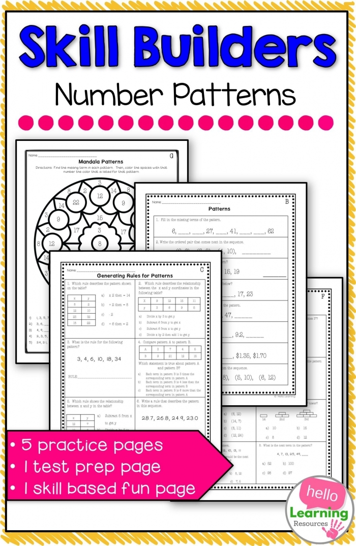 Easy Number Patterns Worksheet for Reinforcing Math Concepts in First Grade First grade practice test worksheet featuring easy number patterns for math review
