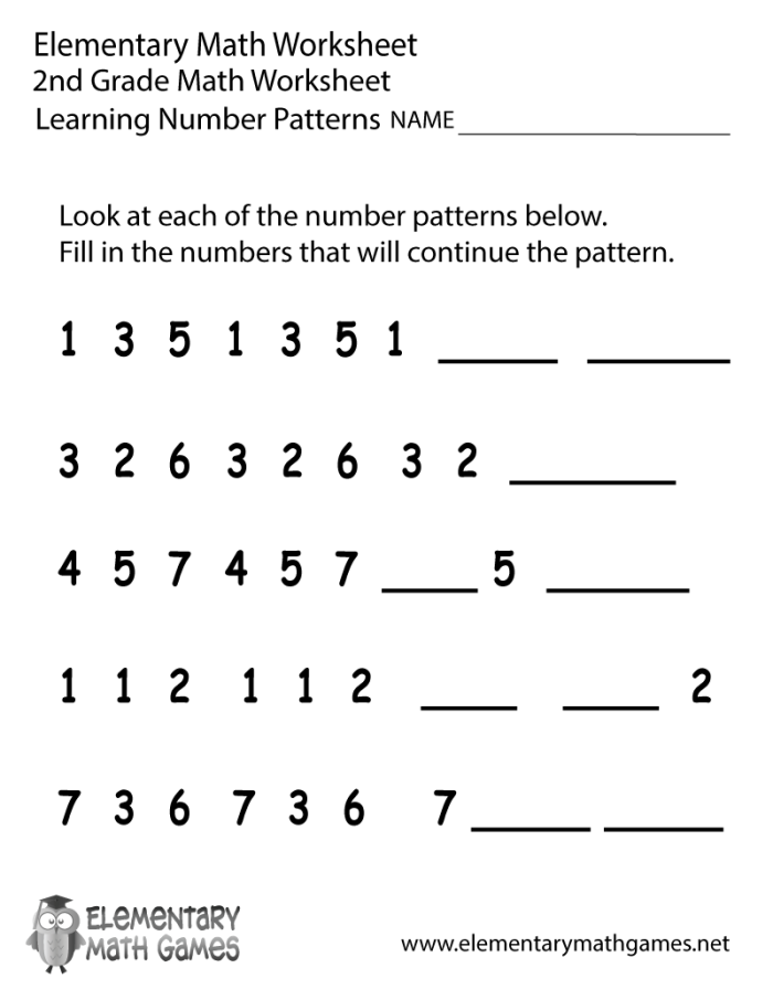 Worksheet for first graders to practice number patterns by 2, 5, and 10