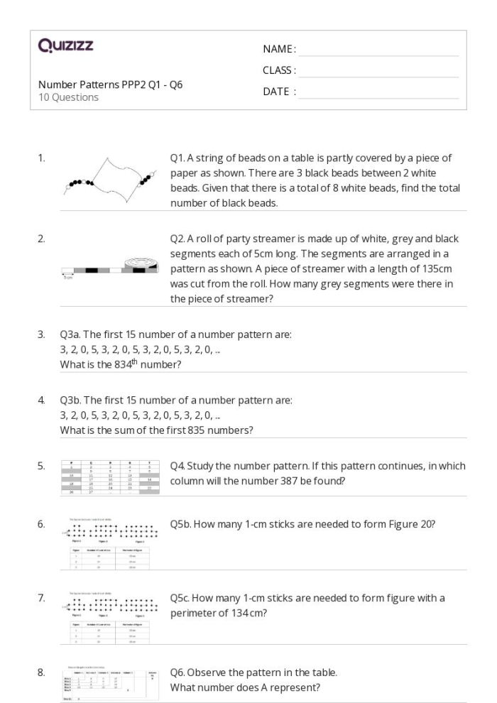 First grade worksheet illustrating number patterns by 2, 5, and 10 for early math skills. Number Patterns: Fill In the Number worksheet for first graders to enhance number sense.