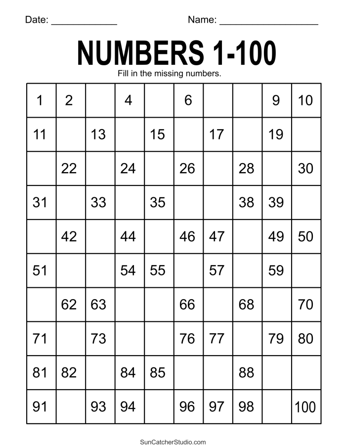 Worksheet displaying number patterns in increments of 2, 5, and 10 for first graders