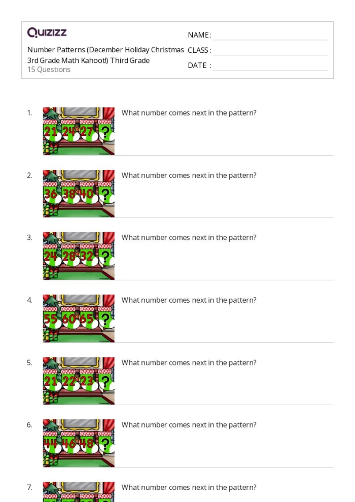 Worksheet for first graders to practice filling in number patterns by 2, 5, and 10
