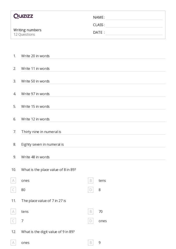 First grade worksheet for practicing writing and tracing the numbers eleven through twenty