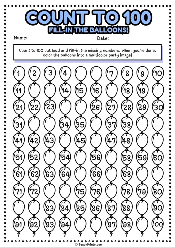 Engaging counting exercise for students to practice number writing Worksheet featuring a numbers to 100 activity for first graders