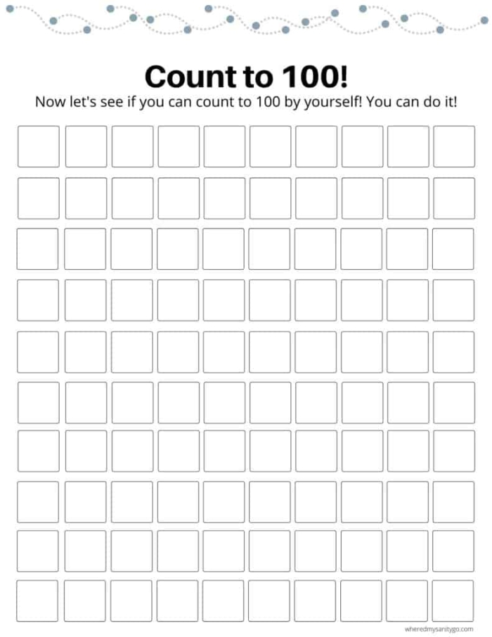 Number chart worksheet image 14 helping students count and recognize numbers up to one hundred First grade counting to 100 worksheet with number chart for learning numeracy skills