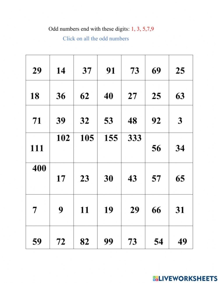 Phonics worksheet for First Grade Colorful worksheet featuring first graders coloring odd numbers to uncover a path to treasure. Odd Number Gold worksheet for phonics practice in first grade.