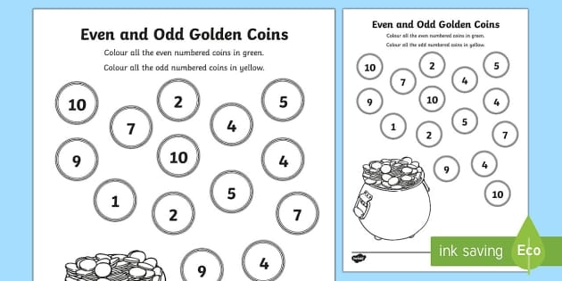 First Grade Phonics Odd Number Gold Worksheet Image 7 Colorful worksheet for first graders featuring odd numbers leading to gold at the rainbow's end