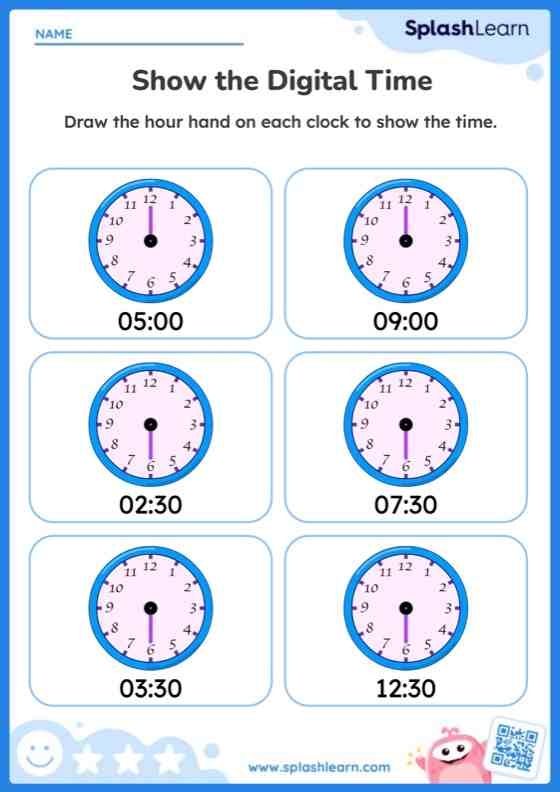 Worksheet for first graders to practice telling time on the hour by matching clocks. On the Hour worksheet for first grade geometry practice.