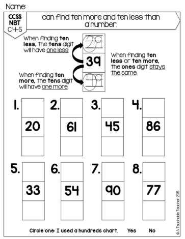 One More and Ten More Addition Practice Worksheet 5 First grade math worksheet for practicing one more and ten more addition fluency