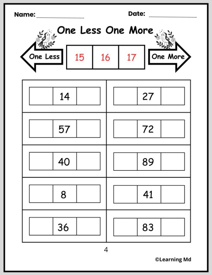 One More Ten More Addition Practice Worksheet 7 First grade worksheet for practicing one more and ten more addition up to 100