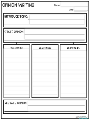 First grade economics opinion graphic organizer worksheet with sections for reasons and conclusion