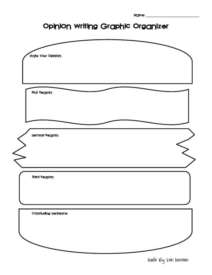 Opinion graphic organizer worksheet designed for first graders to help structure their thoughts on a topic