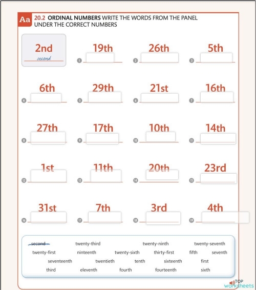 Ordinal Numbers Exercise 20 Finding Position Order in Shaded Images First grade ordinal numbers worksheet showing shaded pictures to identify first second third or fourth position