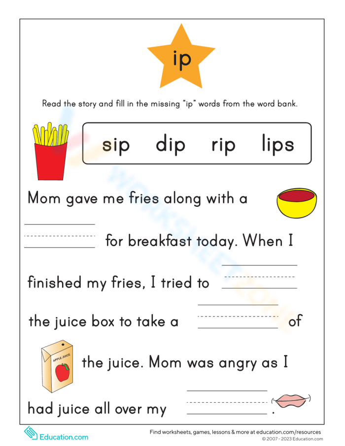 Worksheet featuring an engaging -ot word family activity for first graders