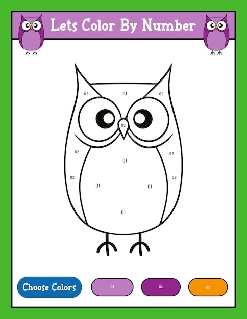A first grader completing an owl-themed color-by-number worksheet with addition problems