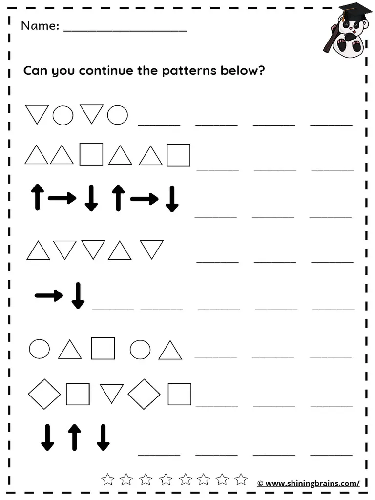 First grade Earth and Space Science pattern quiz worksheet featuring various shapes and colors