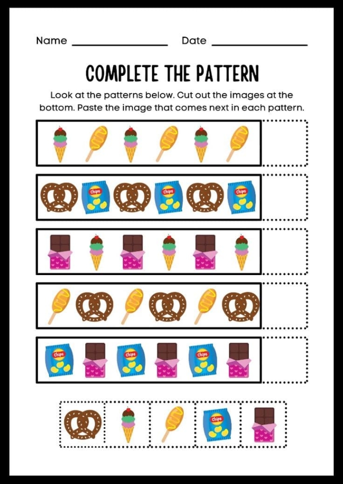 First grade Earth and Space Science pattern quiz worksheet featuring various shapes and colors