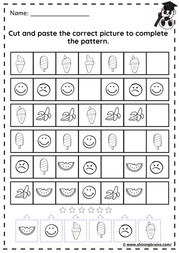 First grade science worksheet featuring a colorful pattern recognition quiz for Earth and Space study