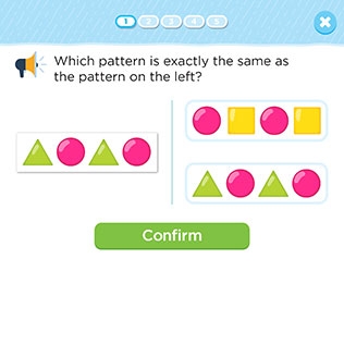 First grade earth and space science pattern quiz worksheet featuring various shapes and colors