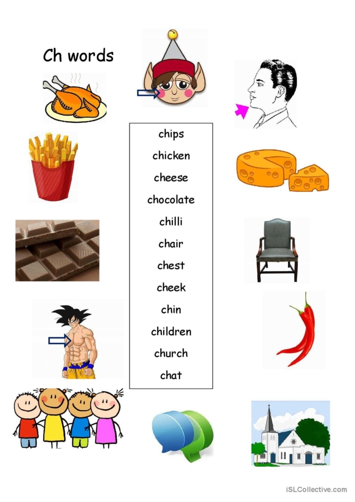 Words That Start With Ch Worksheet for First Grade Phonics Activities Worksheet featuring words that begin with "ch" for phonics lessons