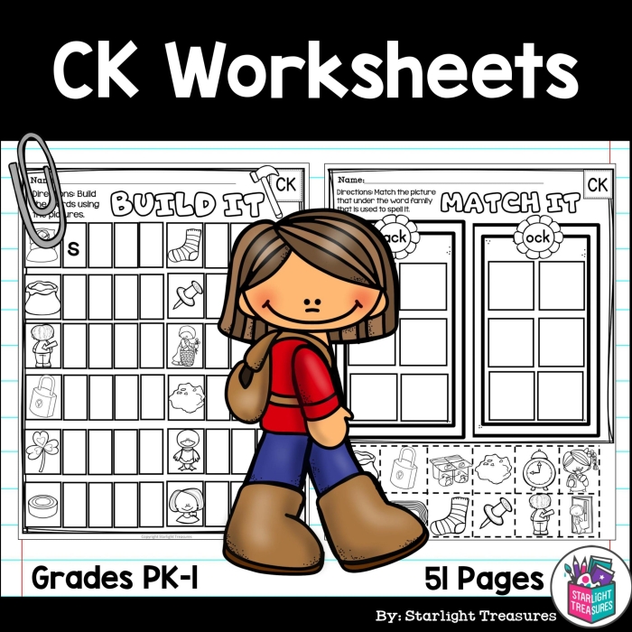 Worksheet featuring words that end with "ck" for phonics practice