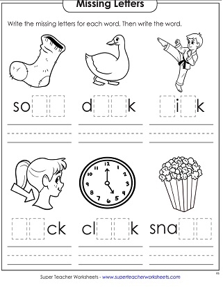 Worksheet featuring words that end with "ck" for phonics practice