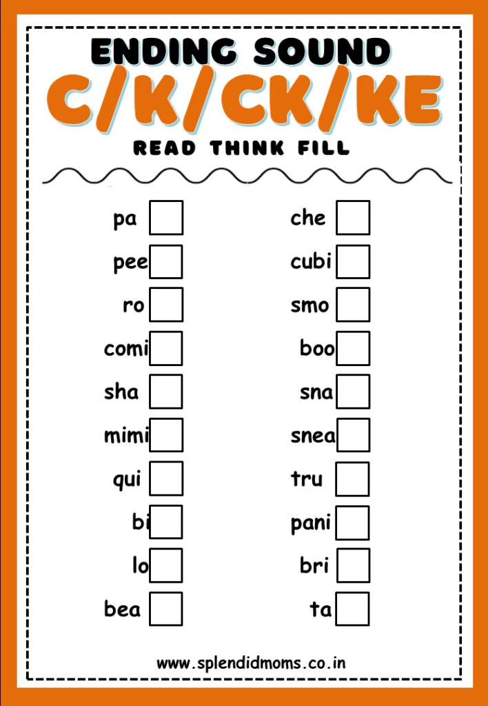 Worksheet featuring words that end with "ck" to enhance phonics learning for first graders