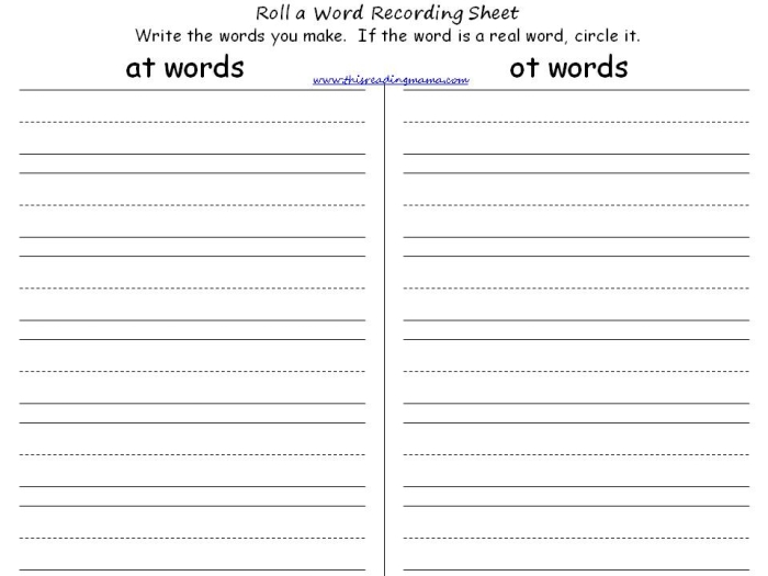 Colorful Roll a Word worksheet designed for first graders to improve reading skills with dice