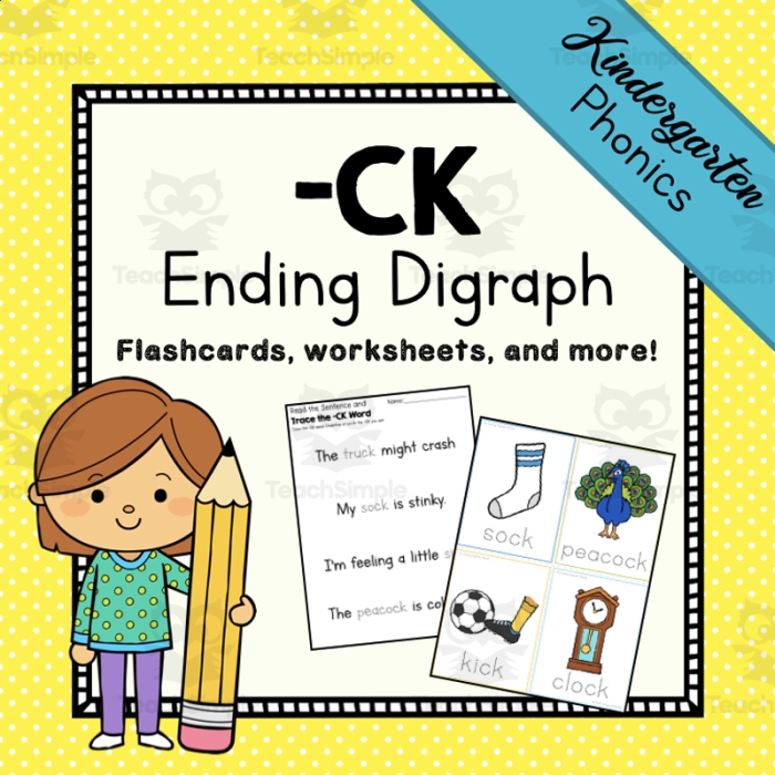 Worksheet featuring words that end with "ck" for first-grade phonics practice