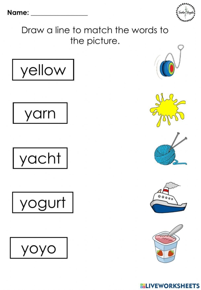 Educational worksheet on the sounds of words ending in y for Grade 1 students Worksheet featuring words that end in y for first graders to learn phonics